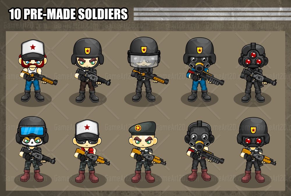 Premium Vector  Soldier game sprites